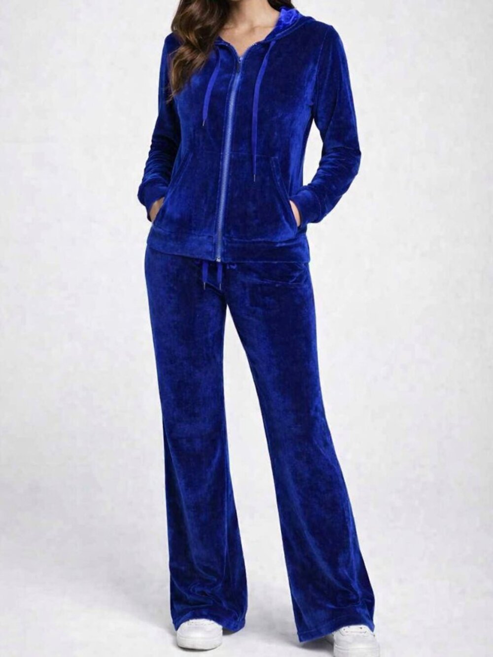 2pcs Fashion "Juicy" Blue Velour Velvet Hoodie and Pants Set Size M